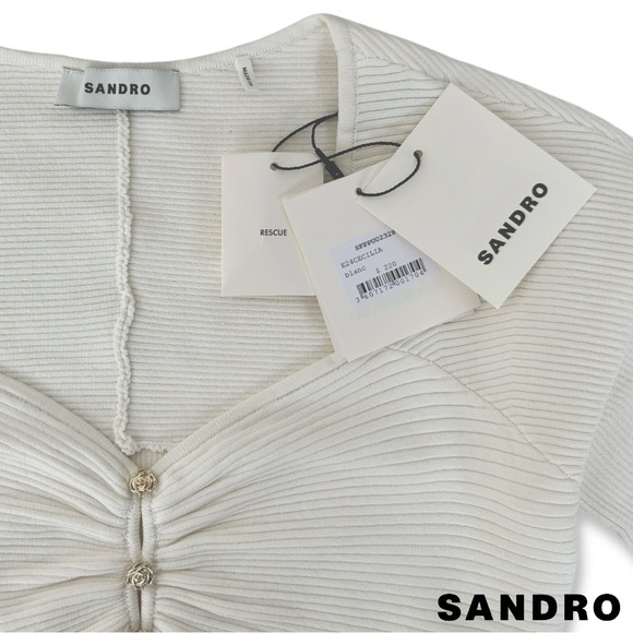 Sandro **NWT** 'Cecilia' Rose Button Short Sleeve Ribbed Knit Cardigan in white - Picture 10 of 10